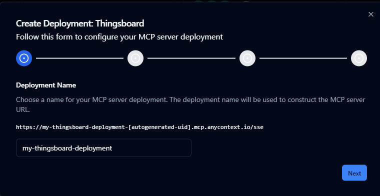 Create Thingsboard Deployment Form Step 1