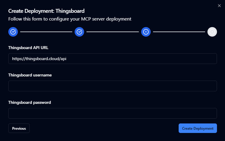 Create Thingsboard Deployment Form Step 3